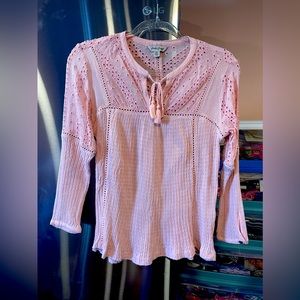 Lucky Brand Blush Eyelet Knit Top size XS